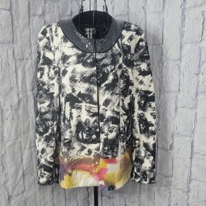 Chico's Abstract Print Watercolor Sequin Neck Jacket Large